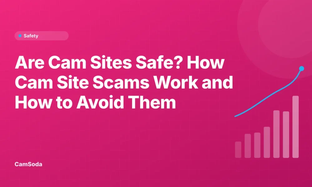 Cover for a guide answering are cam sites safe, with scam red flags and a checklist